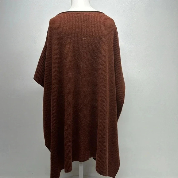 Vince Poncho Cape Cashmere Wool Blend Ribbed Sweater Knit Henna Brown Size Small - Picture 4 of 10